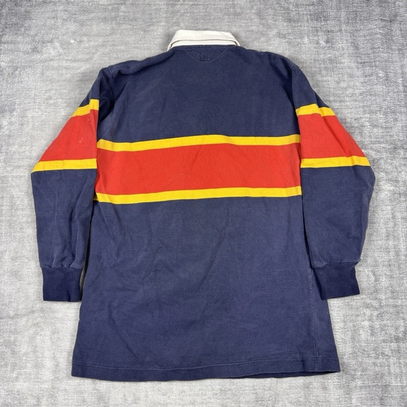 Barbarian Shirt Mens Large Blue Stripped Vtg 90s Rugby Polo Queens University - Picture 5 of 9